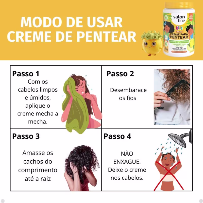 Kit Salon Line Kids 1 Creme para Pentear e 1 Gelatina Antifrizz Melão