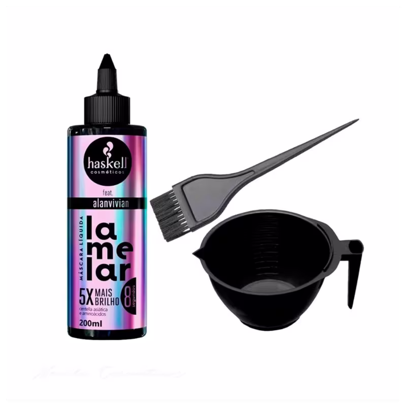 Kit Haskell Lamelar feat. Alan Vivian + Cumbuca + Pincel, 3 produtos.