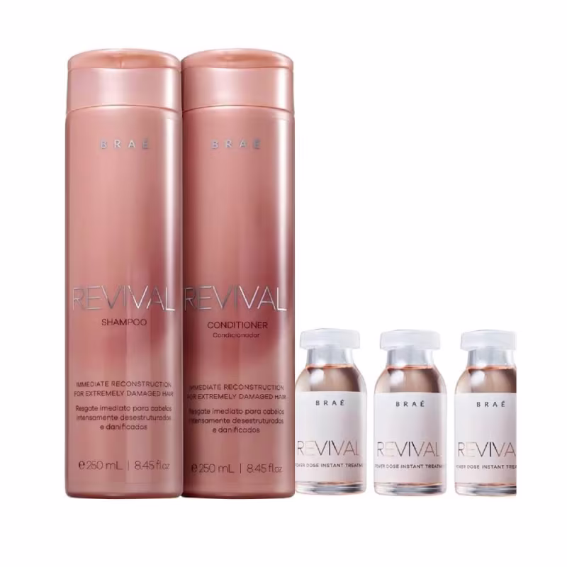 Kit Braé Revival - Shampoo 250ml + Condicionador 250ml + Ampola Revival 13ml (3Unidades)