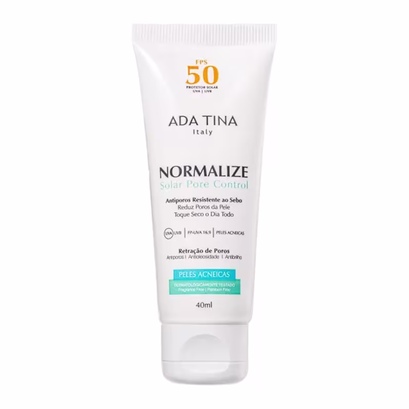 Protetor Solar Facial Ada Tina Normalize FPS50 Peles Acneicas, 40ml.