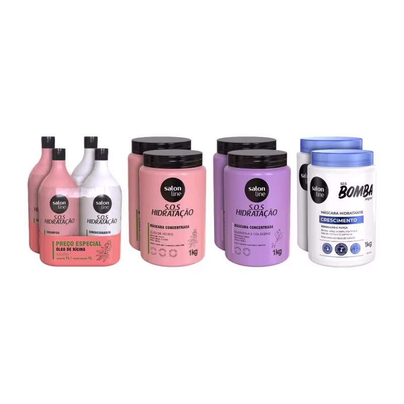 Kit Duplinha Cronograma capilar + Shampoo e Condicionador Turbinado 1L Salon Line