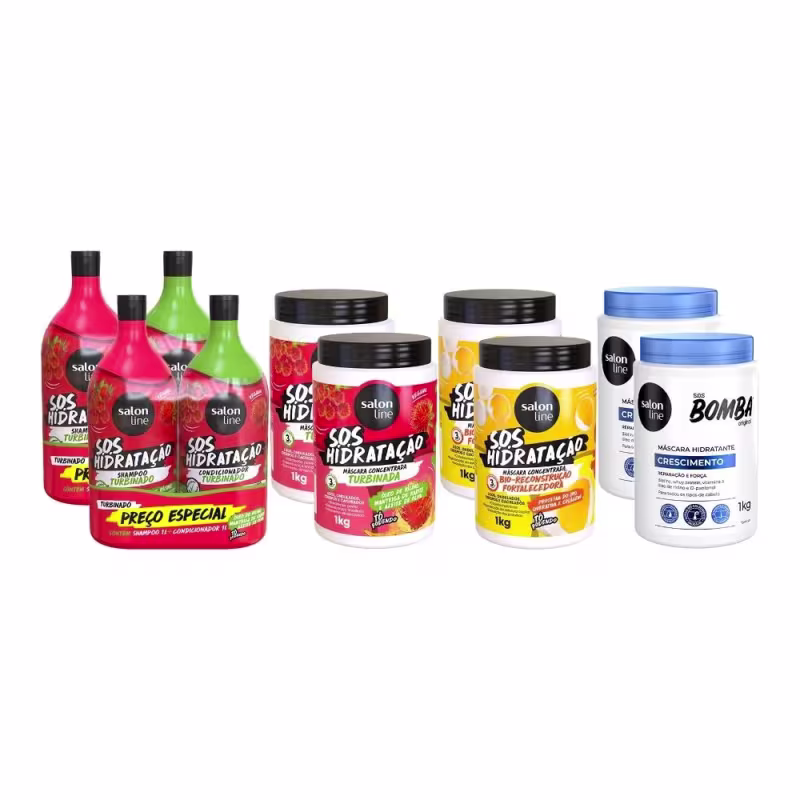 Kit Duplinha Cronograma capilar + Shampoo e Condicionador Turbinado 1L Salon Line