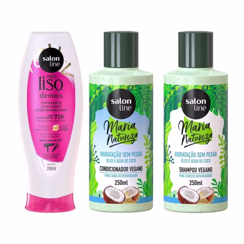 Kit Finalização cabelos lisos Maria Natureza + Defrizante Meu Liso Demais Salon Line