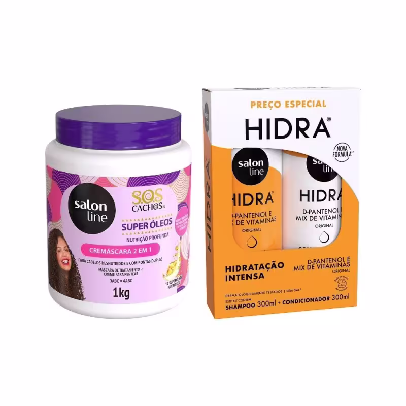 Hidratação para Cabelos Ressecados Shampoo + Condicionador + Cremáscara - Salon Line