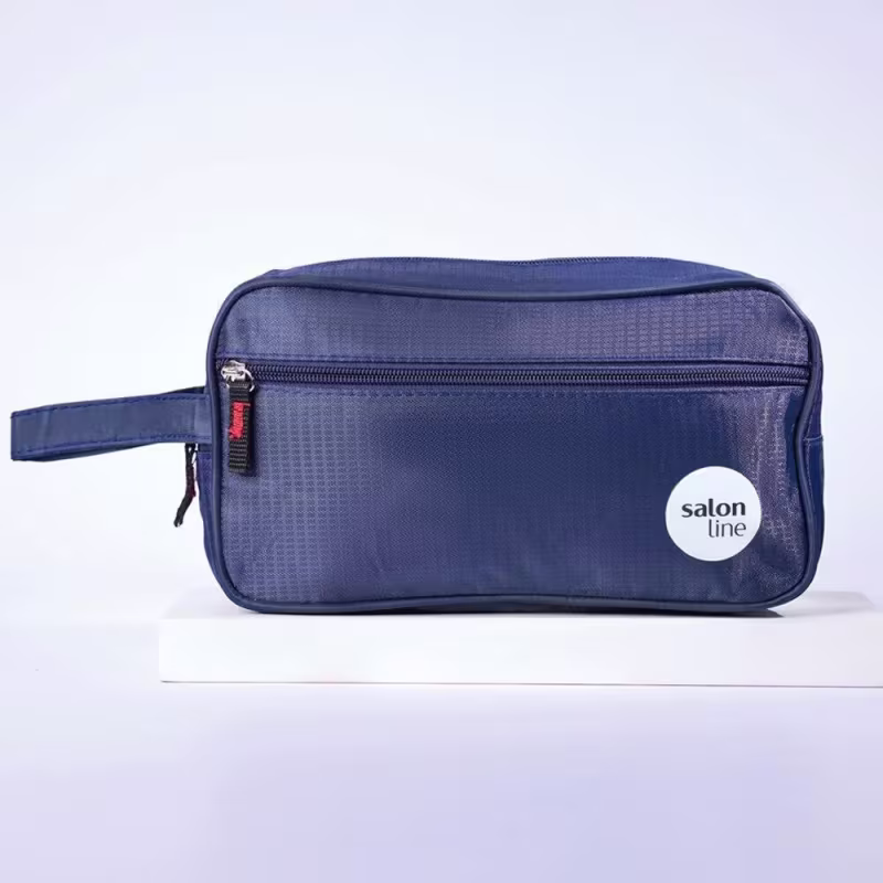 Nécessaire azul com logo da marca Salon Line