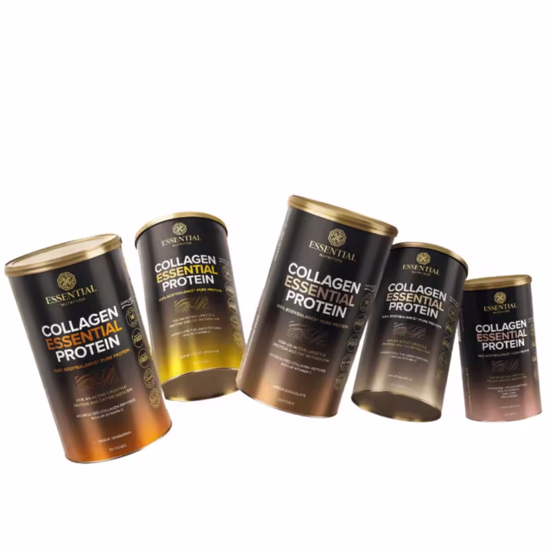 A imagem mostra 5 latas com variações de sabores do produto.