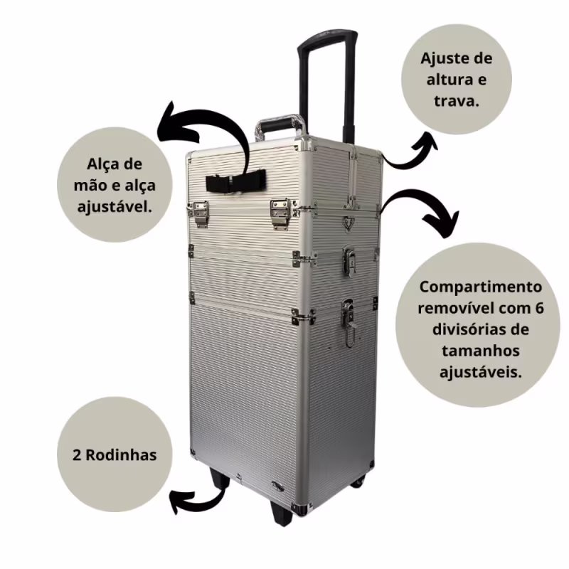 Maleta Carrinho Rubys 3 Andares e 2 Rodinhas Prata Fs-1206a