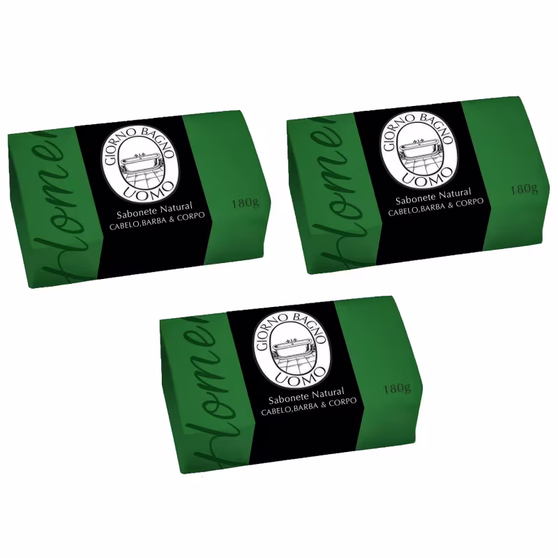 kit Giorno Bagno Uomo Sabonete em Barra - Cabelo, Barba e Corpo Verde 180g - 3 Unidades