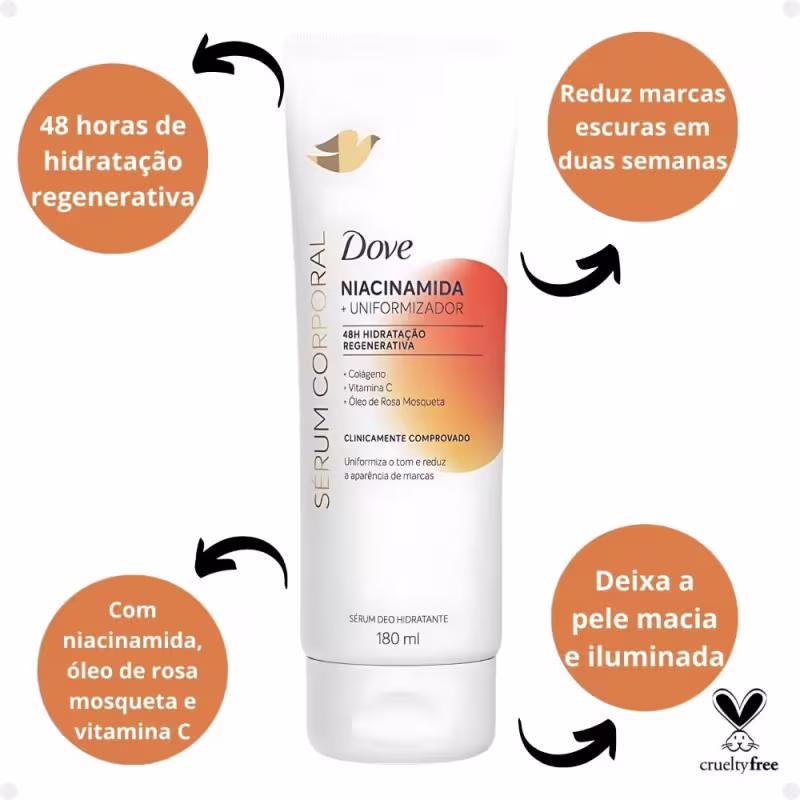 48 horas de hidratação regenerativa. Reduz marcas escuras em duas semanas. Com niacinamida, óleo de rosa mosqueta e vitamina C. Deixa a pele macia e iluminada. Clinicamente comprovado.