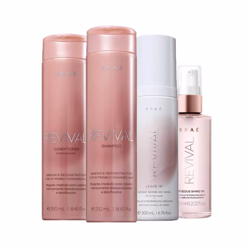 Kit Braé Revival - Shampoo 250ml + Condicionador 250ml + Leave-In 200ml + Óleo Gorgeous 60ml