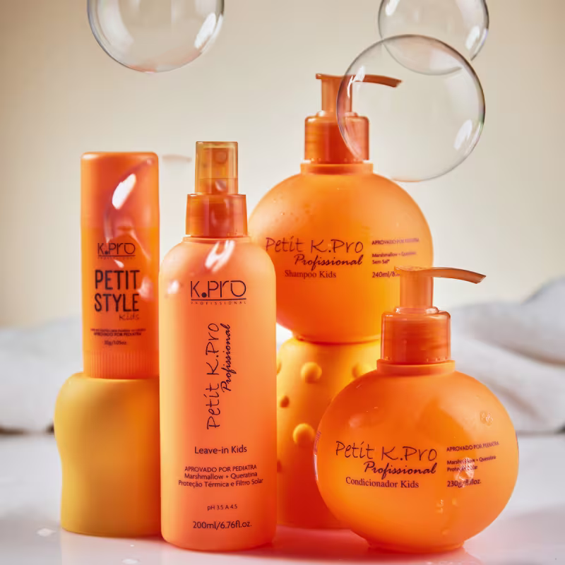 Kit K.Pro Profissional Petit Teen Shampoo Condicionador Leave-in e Cera Bastão Modeladora (4 produtos)