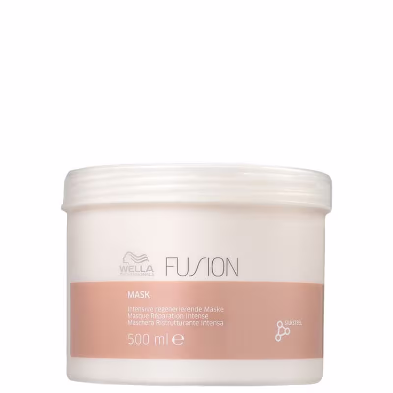 Máscara Fusion, pote branco redondo com rótulo rosé.