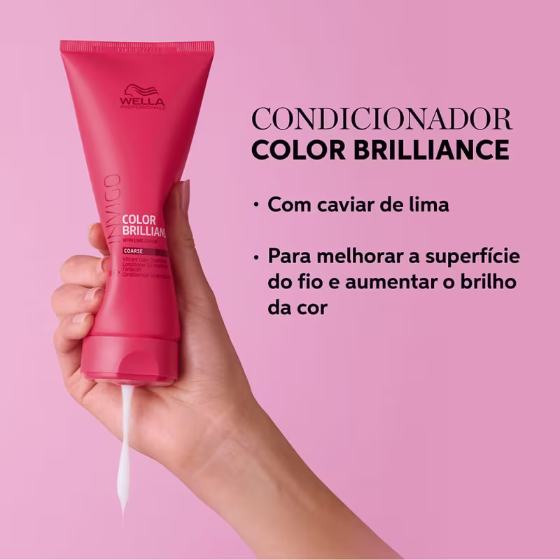 Condicionar Color Brilliance com caviar de lima para melhorar a superfície do fio e aumentar o brilho da cor.