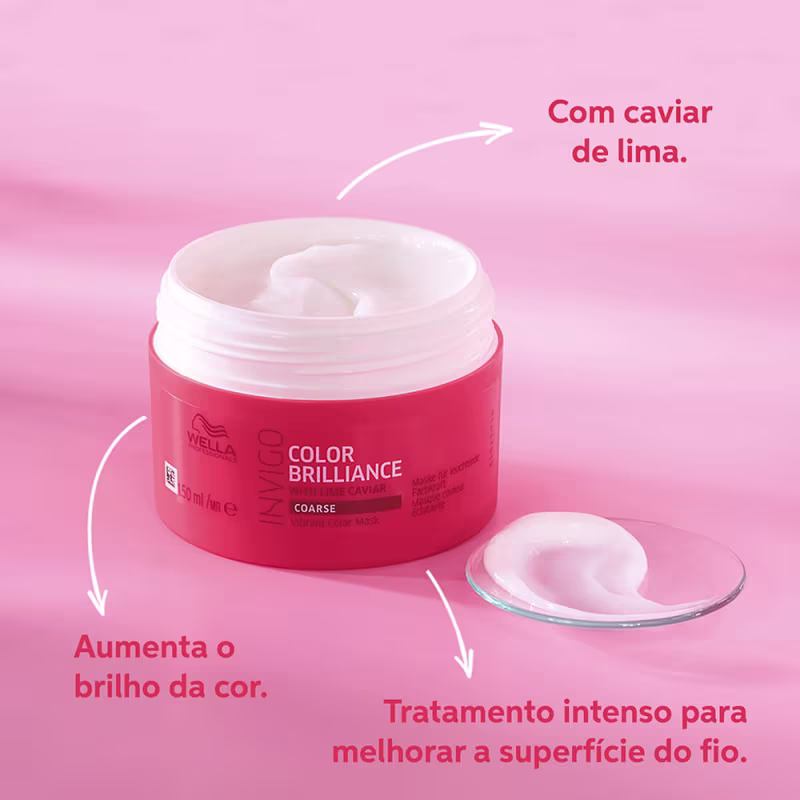 Com caviar de lima. Aumenta o brilho da cor. Tratamento intenso para melhorar a superfície do fio.
