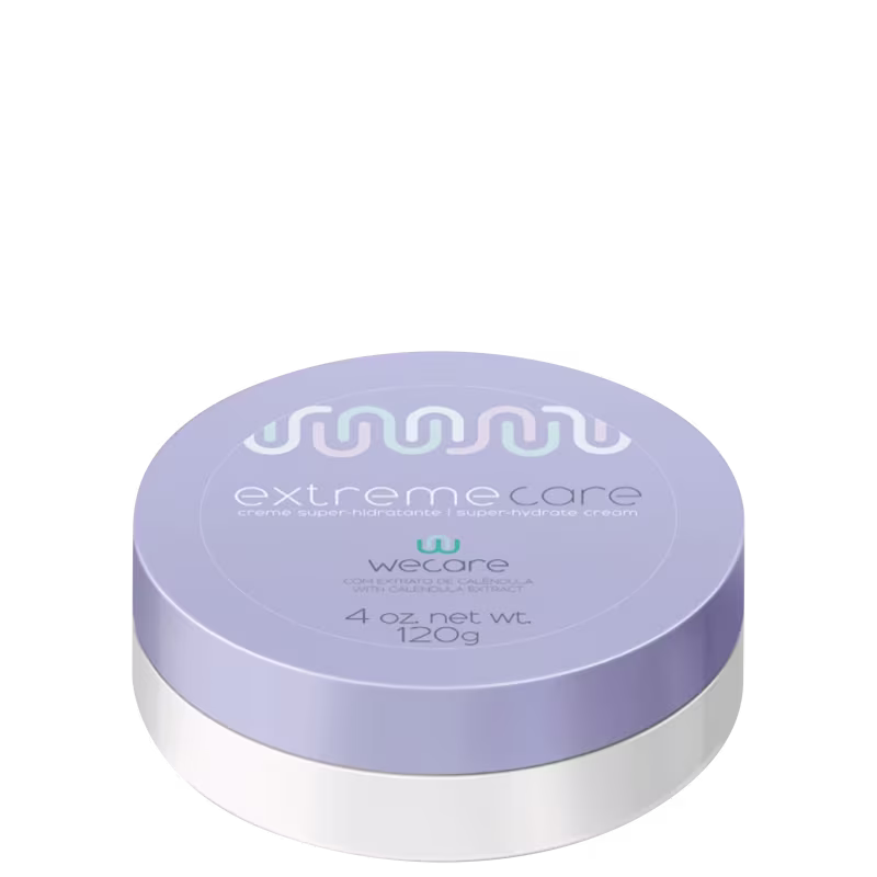 Embalagem em formato arredondado, base branca  com tampa azul claro.