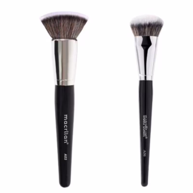 Pincel Profissional Kabuki Reto Linha Max - Macrilan - A03 +Pincel De Precisão Para Contorno Linha Max  Macrilan A06