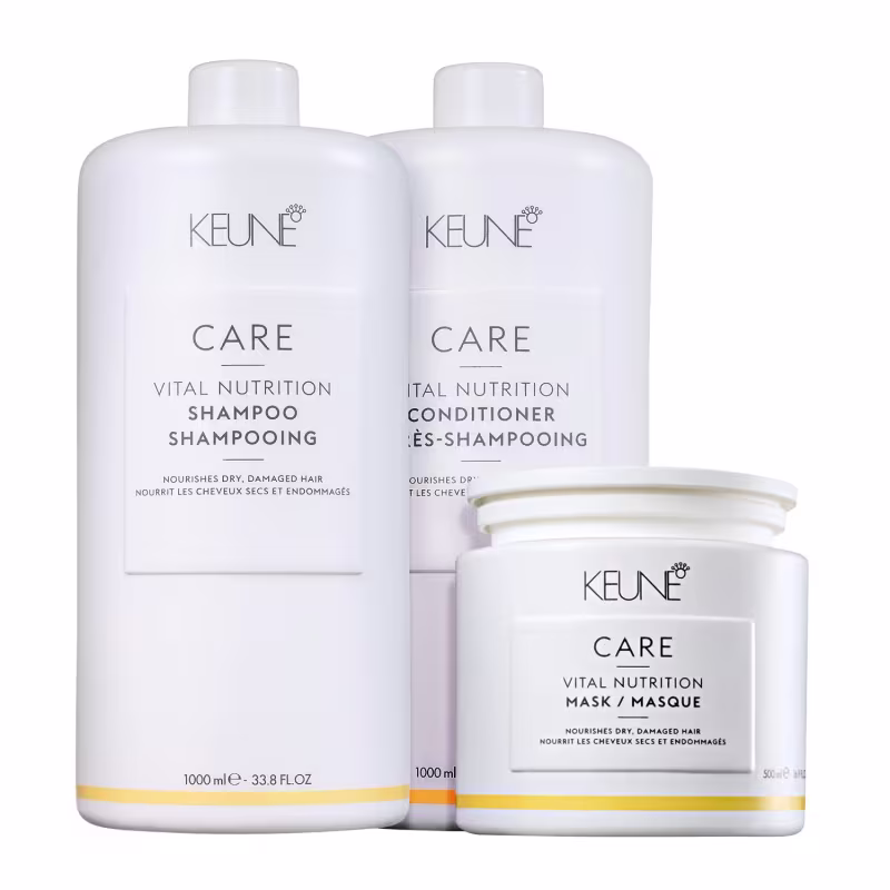 Kit Keune Care Vital Nutrition Shampoo 1000ml + Condicionador 1000ml + Máscara 500ml + Válvulas Pump