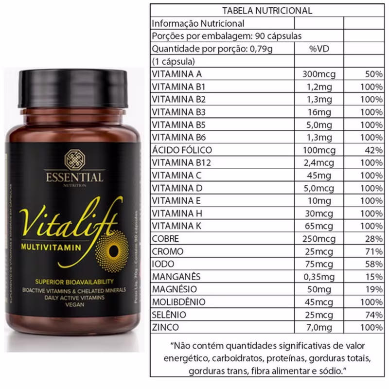 A imagem mostra o produto ao fundo e a tabela nutricional do produto.