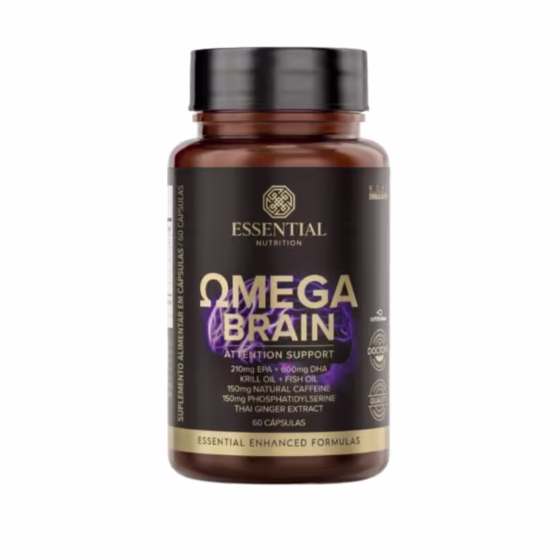 A imagem mostra uma embalagem redonda, toda marrom com rótulo preto e letras douradas.