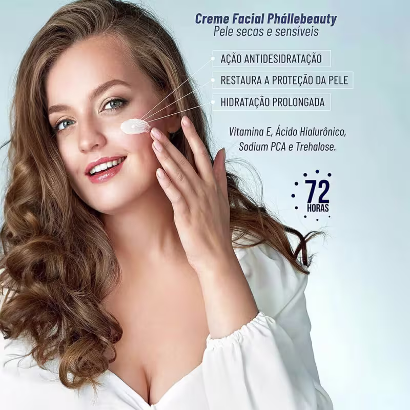 Phállebeauty - Creme Facial Peles Secas e Sensíveis Hidratação Prolongada 50g