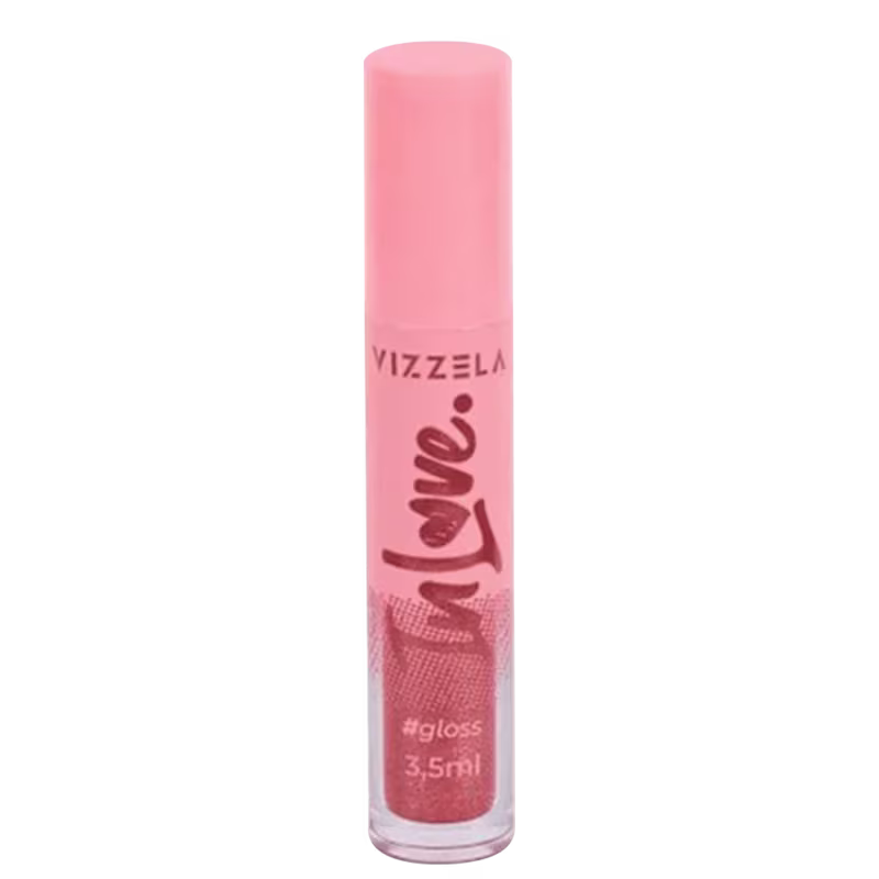 Gloss labial In Love da marca Vizzela, da cor Amor. Imagem do produto fechado.