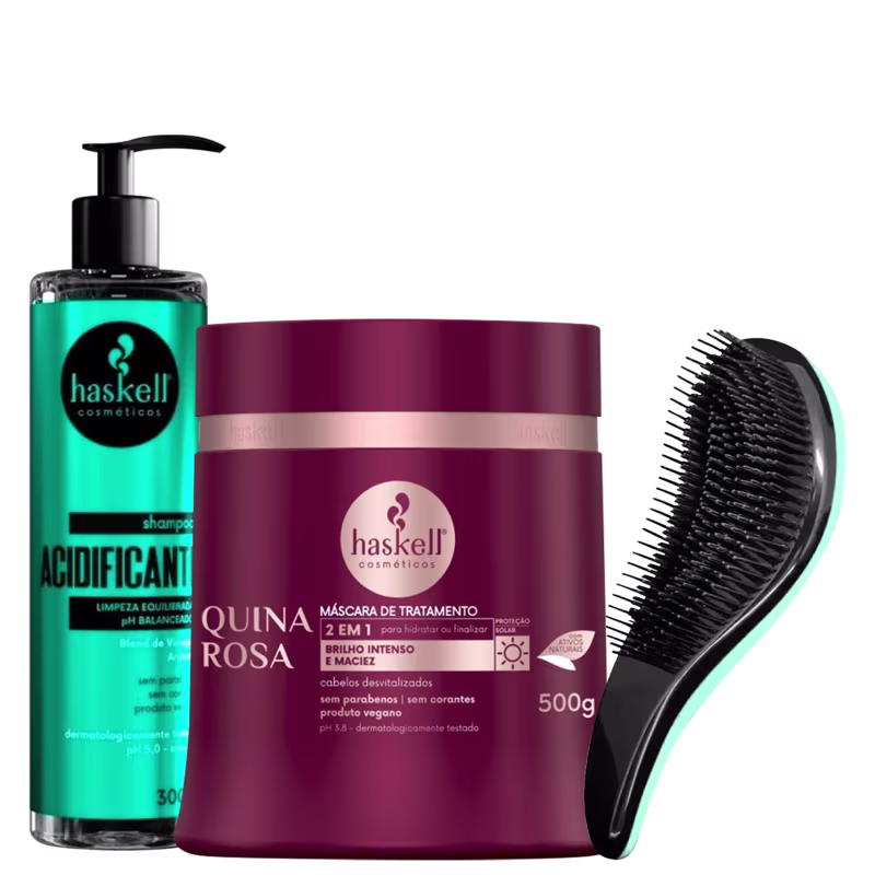 Kit Haskell Acidificante + Quina Rosa + Escova Mágica, 3 produtos.