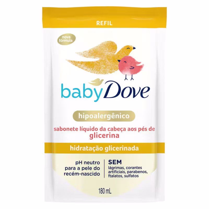 Kit Sabonete Líquido Baby Dove Hidratação Glicerinada da Cabeça aos Pés 400ml + Refil Hidratação Glicerinada 180ml