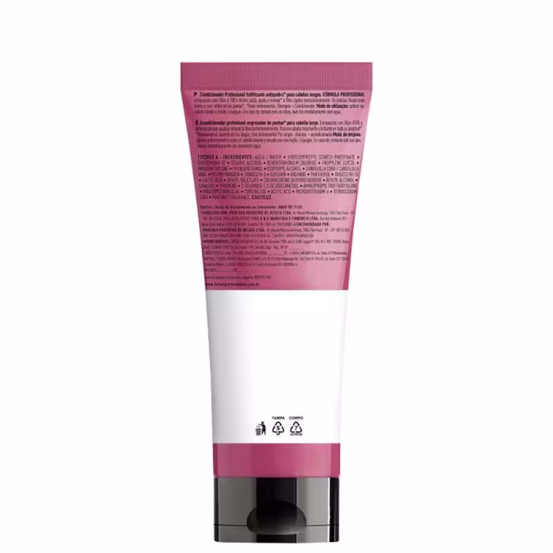 A imagem mostra o verso da embalagem do leave-in com informações sobre o produto.