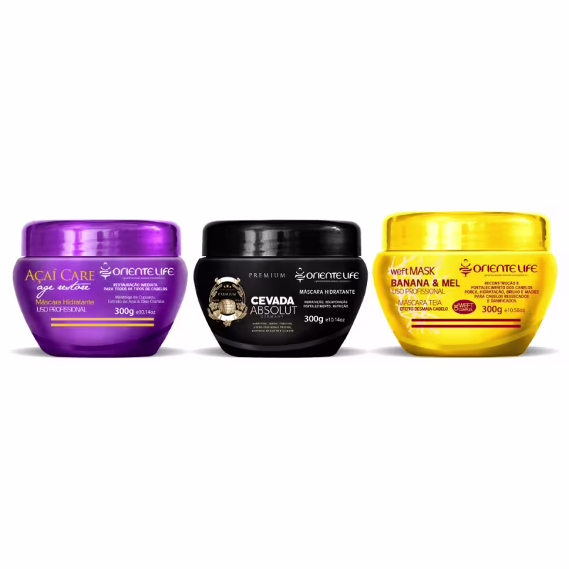ORIENTE LIFE KIT CRONOGRAMA CAPILAR MÁSCARA BANANA + AÇAÍ + CEVADA HOME CARE 300ML