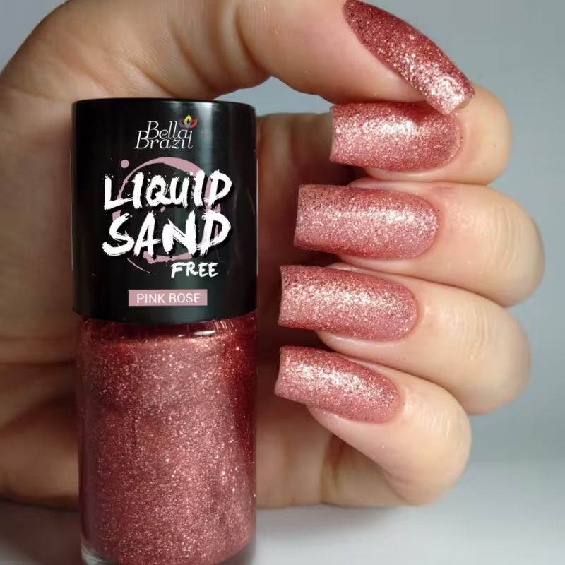 Bella Brazil Liquid Sand 1313 Pink Rose - Esmalte Efeito Cristal 9ml