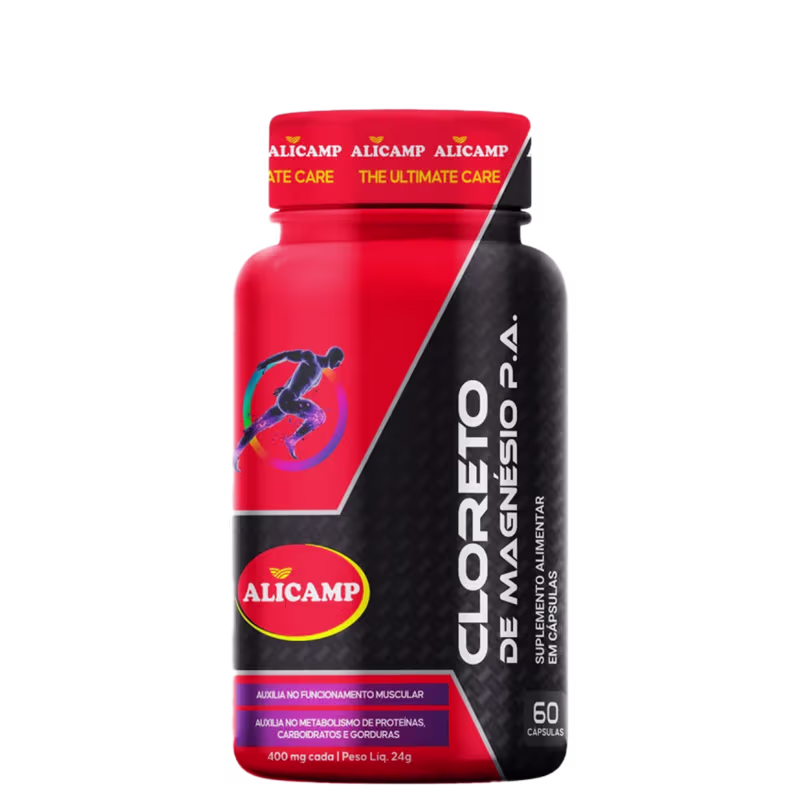 A imagem mostra o frasco do produto que é cilíndrico com o rótulo nas cores vermelho e preto com detalhes em roxo e branco.