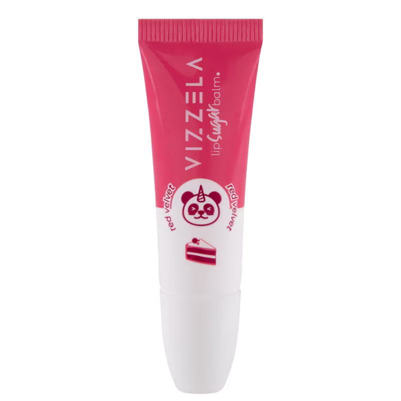 A imagem mostra uma embalagem de balm labial metade branca, inclusive a tampa e metade vermelha.