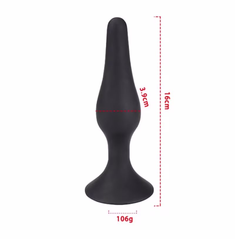 Plug Anal Sexy Import Cônico em Silicone com Ventosa Preto, 1 produto.