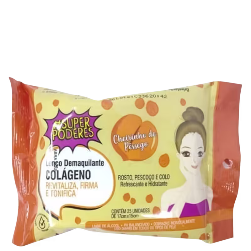 Super Poderes Colágeno Cheirinho de Pêssego - Lenço Demaquilante (25 Unidades)