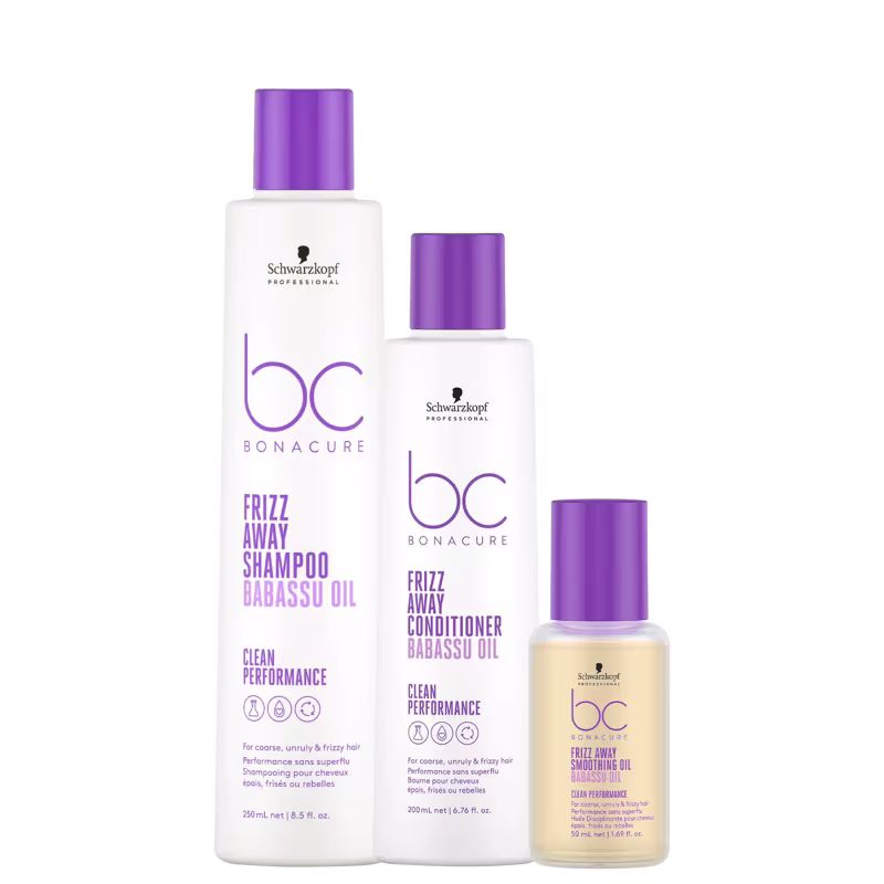 Kit Schwarzkopf BC Clean Performance Frizz Away -  Shampoo 250ml + Condicionador 200ml + Óleo 50ml