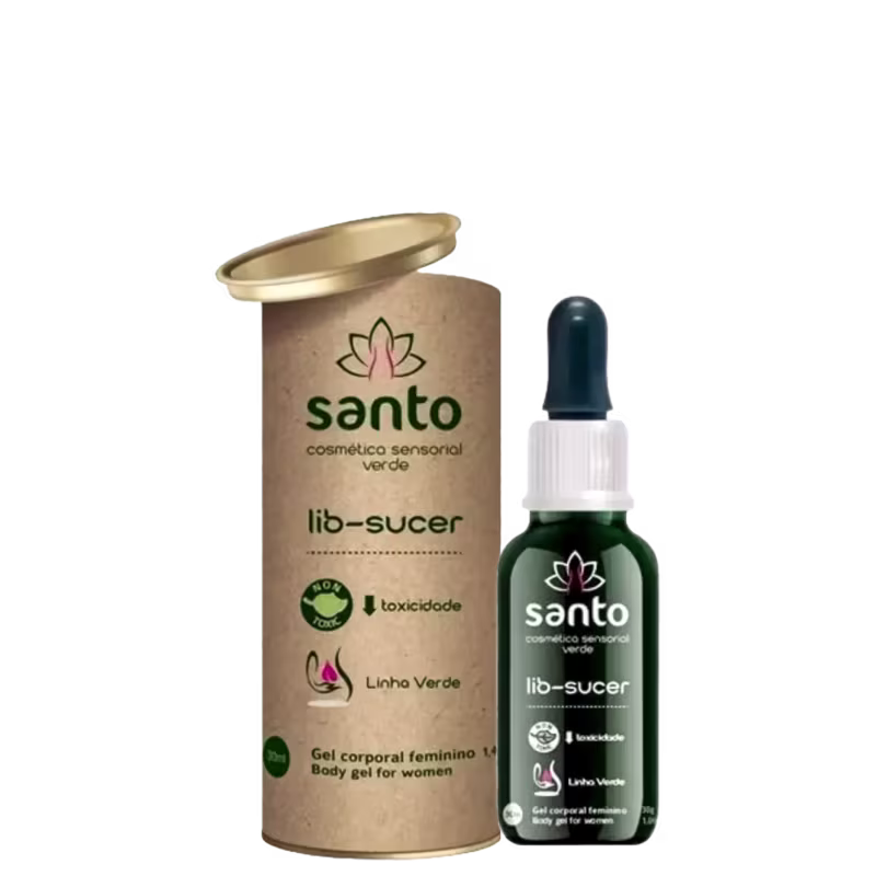 A imagem mostra o frasco e ao seu lado sua embalagem que é no formato lata cilíndrica com tampa dourada e rótulo marrom. Ambos seguem a mesma identidade visual.