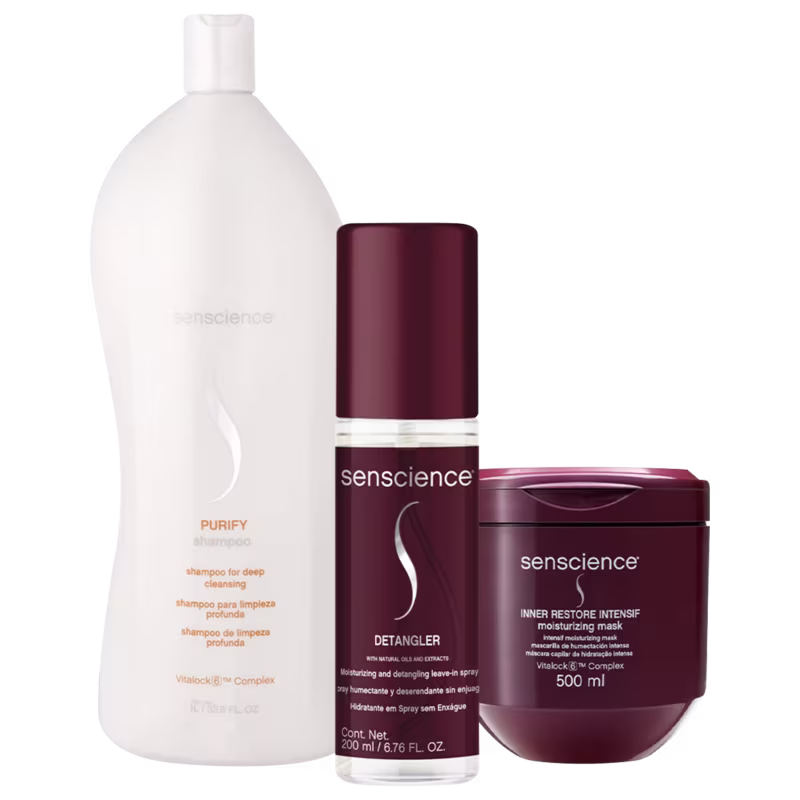Kit Senscience Purify Shampoo 1L Intensif Máscara Detangler Leave-in