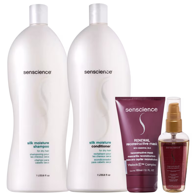 Kit Senscience Silk Moisture Salon + Renewal Mask + True Hue Color (4 Produtos)