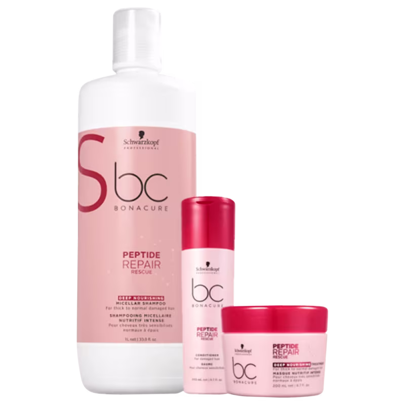 Schwarzkopf Professional BC Bonacure Peptide Repair Rescue DEEP Shampoo 1L Condicionador 200ml e Mascara DEEP 200ml