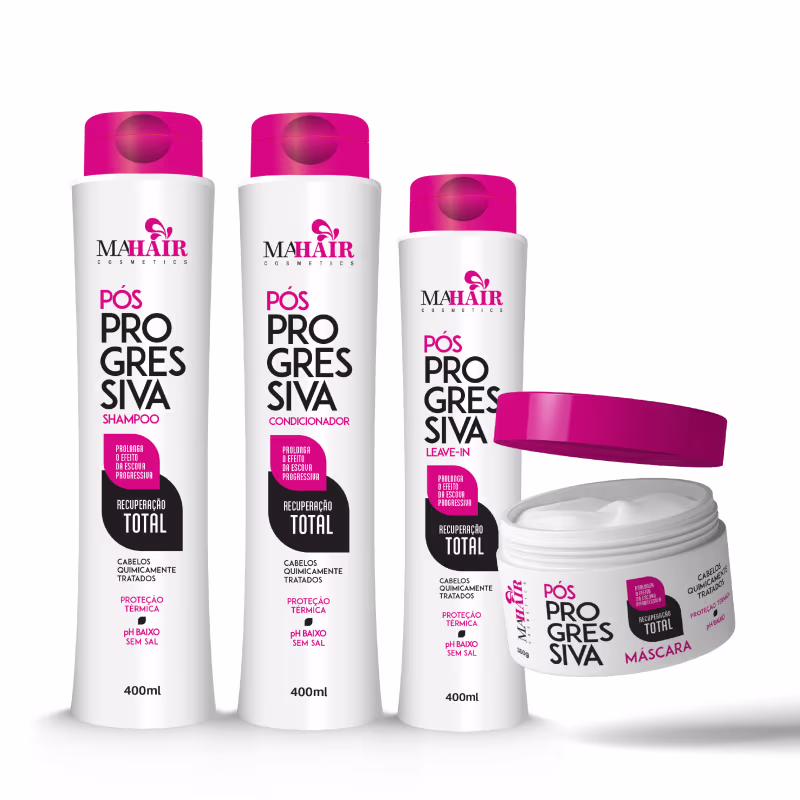 Mahair Pós Progressiva Linha completa - Shampoo 400ml, Condicionador 400ml, Máscara 300ml e Leave In 200ml