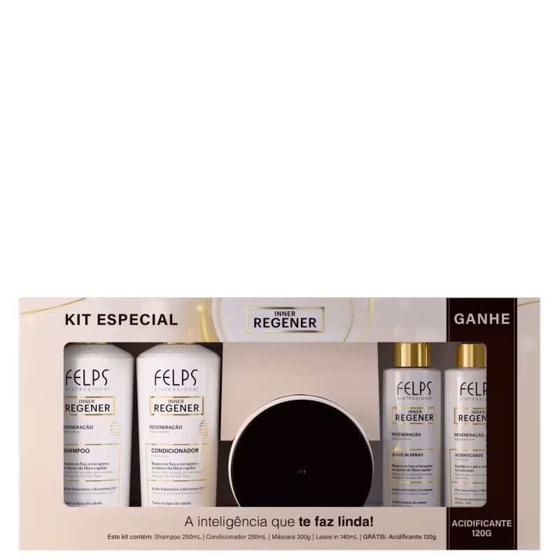FELPS KIT ESPECIAL INNER REGENER SH + COND + MASCARA + LEAVEIN - GANHA ACIDIFICANTE