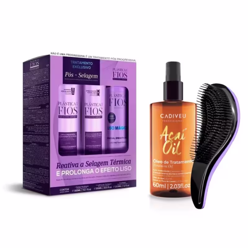 Kit Pós Selagem Cadiveu +Tratamento Açai Oil 60ml +Escova