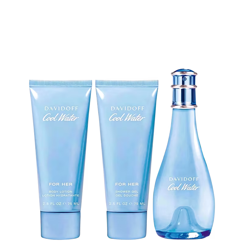 Kit Davidoff Cool Water 100ml + Shower Gel 75ml + Body Lotion 75ml Feminino
