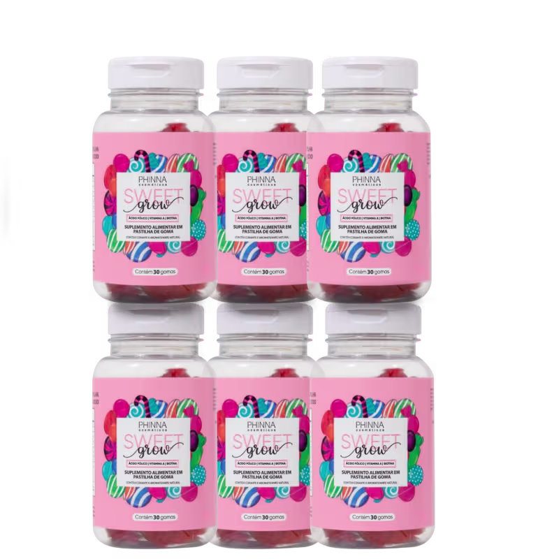 Kit Phinna Cosméticos Sweet Grow Gummies - Vitaminas para Cabelos e Unhas (6 Unidades)