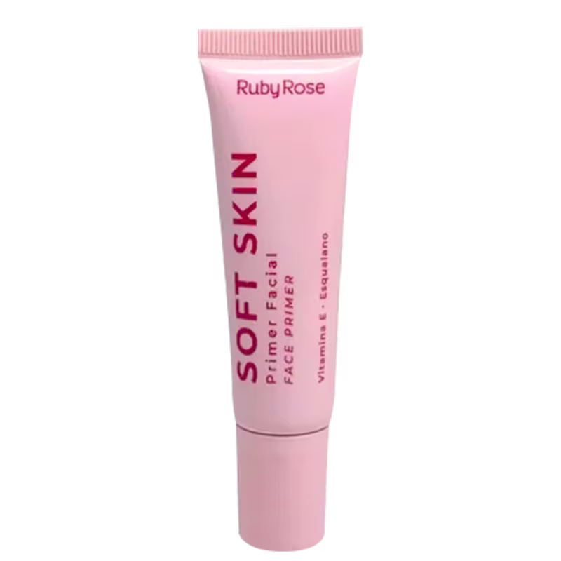 Tubo de creme facial da marca Ruby Rose, com embalagem rosa e rótulo vermelho destacando o nome "Soft Skin". O produto é apresentado em um tubo plástico com tampa rosqueável, indicando tratar-se de um creme ou loção facial.