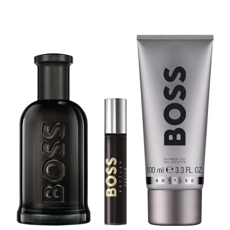 Conjunto Bottled Boss Masculino - Perfume Parfum 100ml + Shower Gel 100ml + Travel Size 10ml