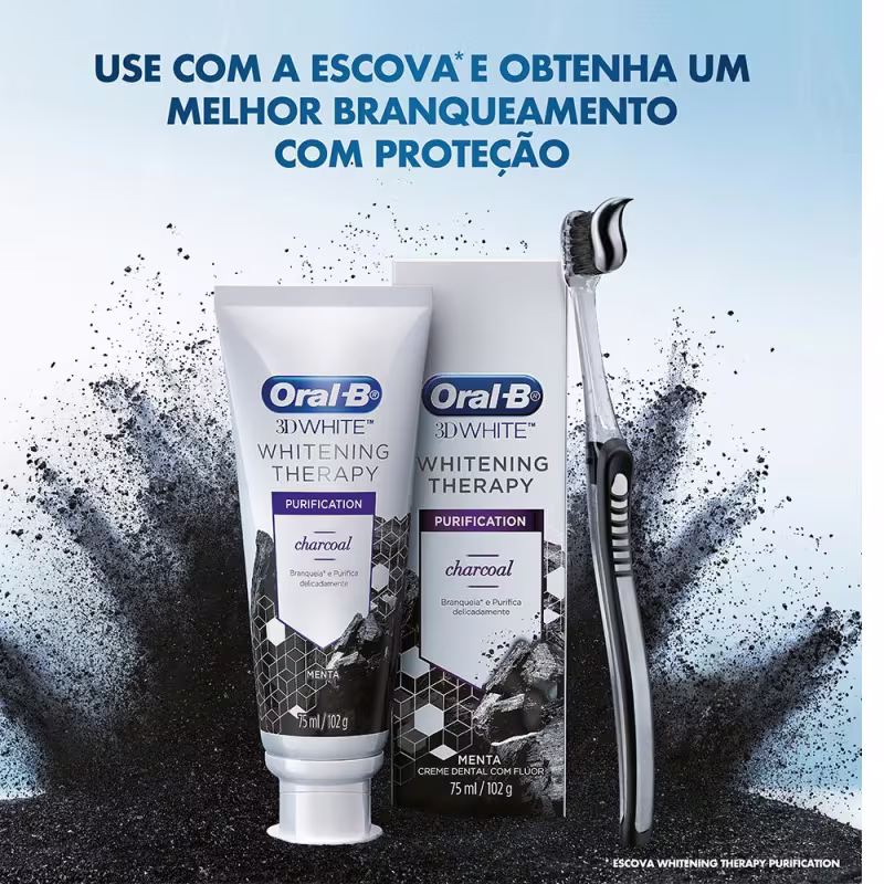 Creme Dental Oral-B 3D White Whitening Therapy Purification 102g com Carvão de Bambu
