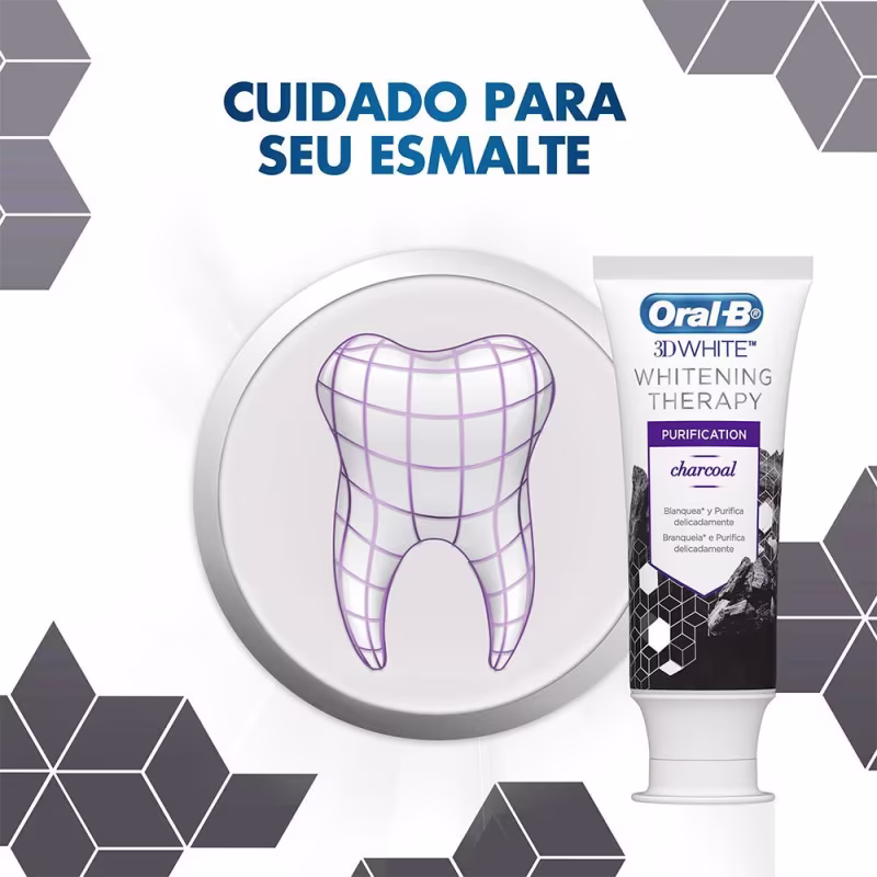 Creme Dental Oral-B 3D White Whitening Therapy Purification 102g com Carvão de Bambu