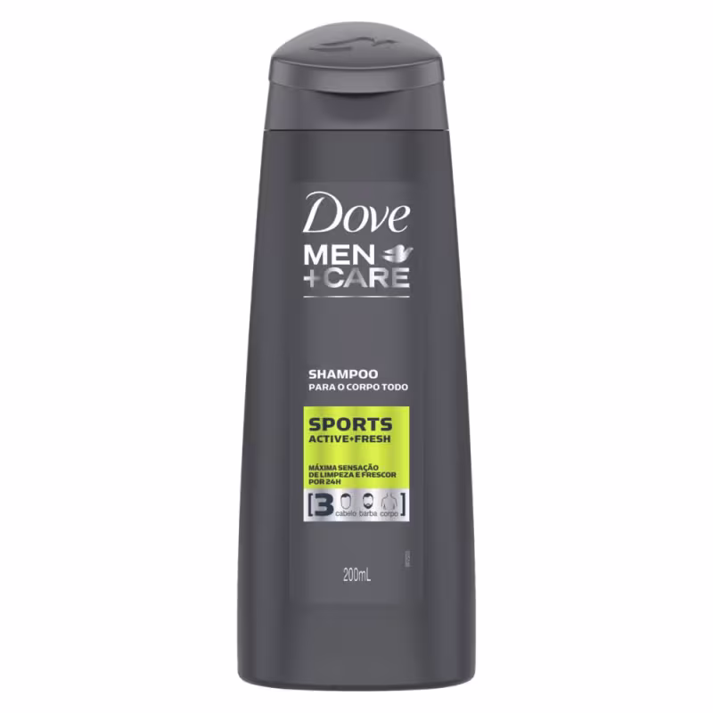 A imagem mostra o Shampoo Masculino Men+Care Sports da marca Dove.