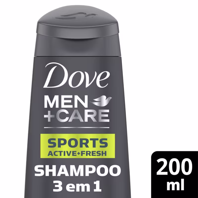 A imagem mostra o Shampoo Masculino Men+Care Sports da marca Dove.